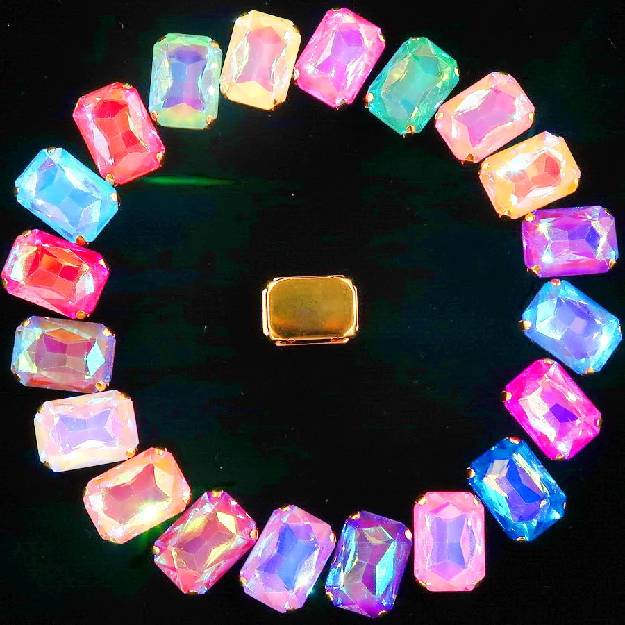 Rechteckige goldene Krallenfassungen, 20 Stück/Packung, 13 x 18 mm, Jelly Candy & AB-Farbe, Glaskristall zum Aufnähen, Strass für Hochzeitskleid, DIY – Detail 4