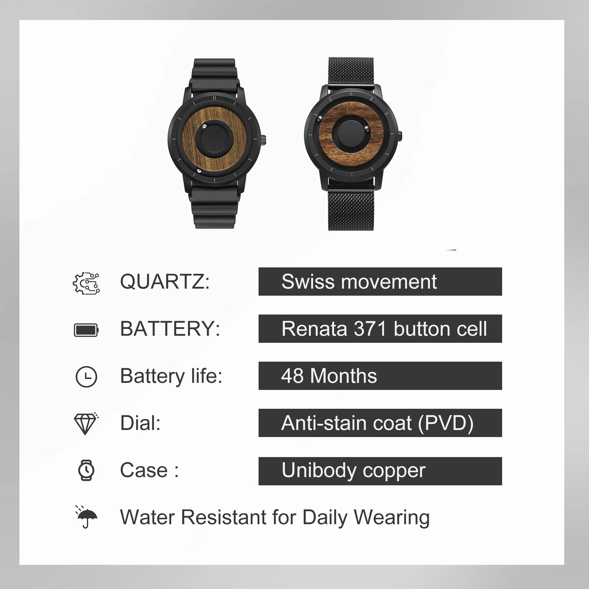 EUTOUR Original Magnetischen Holz Zifferblatt Mode Lässig Quarzuhr Einfache männer Uhr Edelstahl Lederband