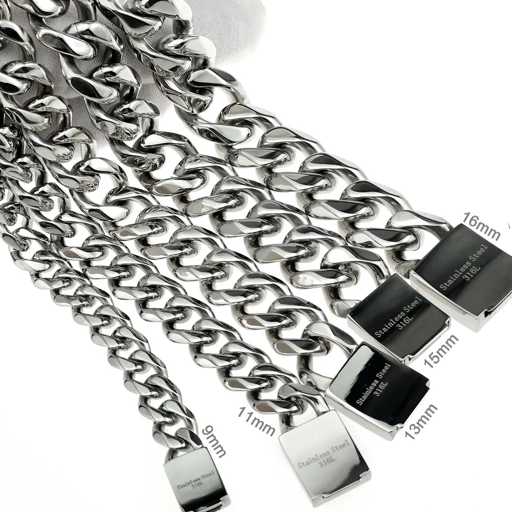 Drop Shipping Jewelry Silver Color 9-16mm Stainless Steel Miami Cuban Bracelet Men Women