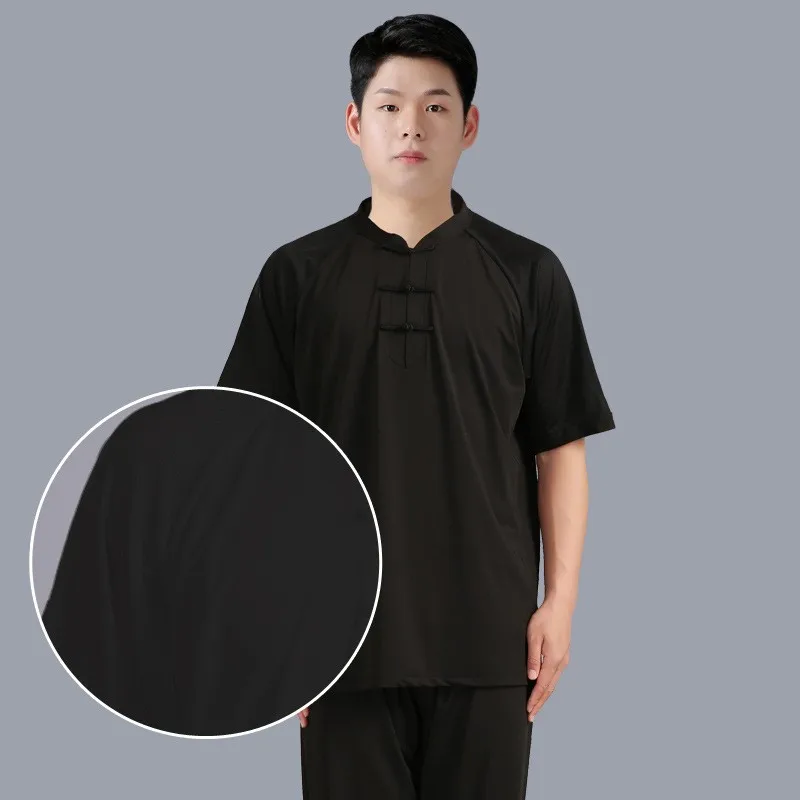 Summer Breathable Silk Short Sleeve Kung Fu Shirts Wing Chun Training Vintage Sport Tops Martial Arts Taichi Uniform Top Shirt