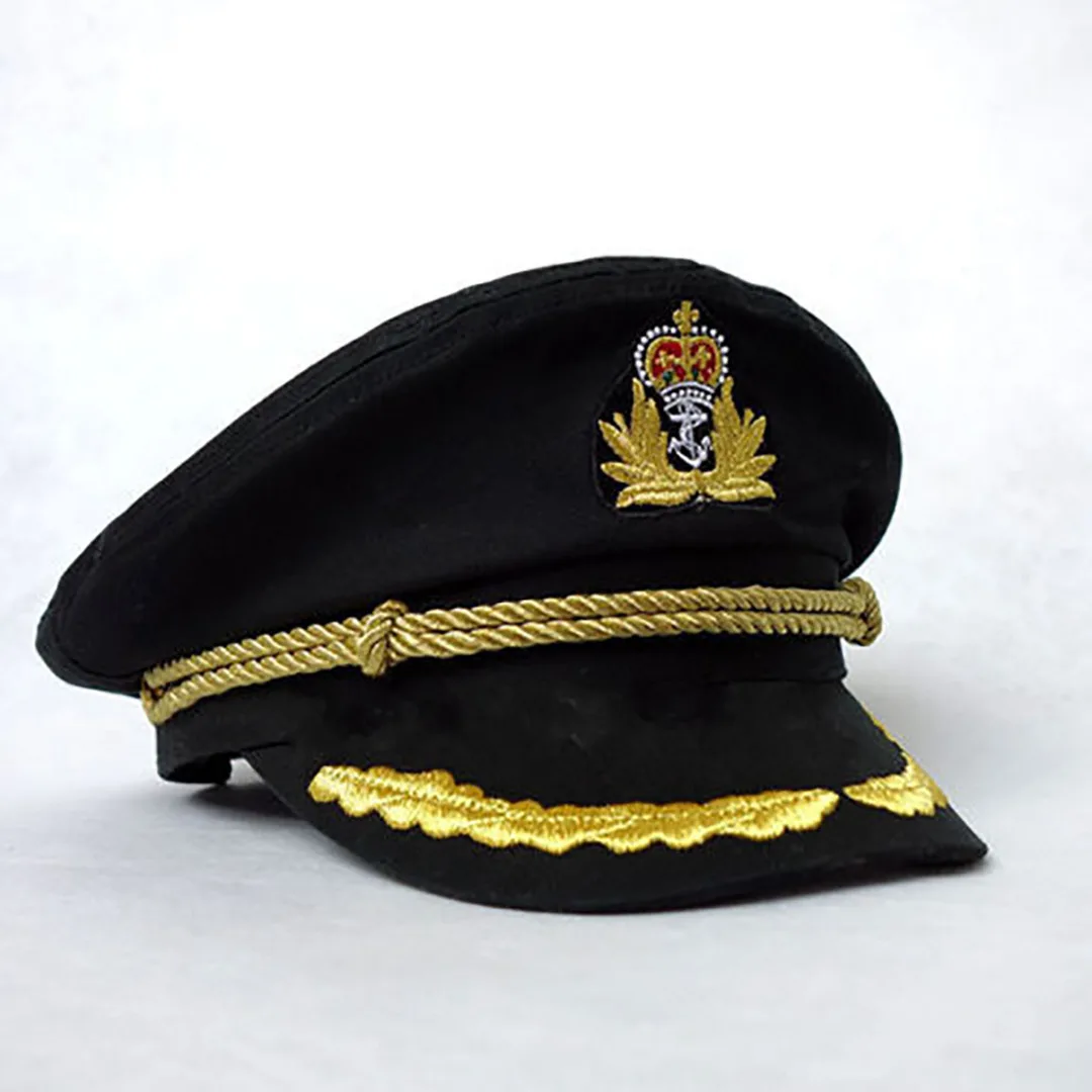 Men Hats Sailor Captain Hat Black White Uniforms Costume Party Cosplay Stage Perform Flat Navy Military Cap for Adult Men Women