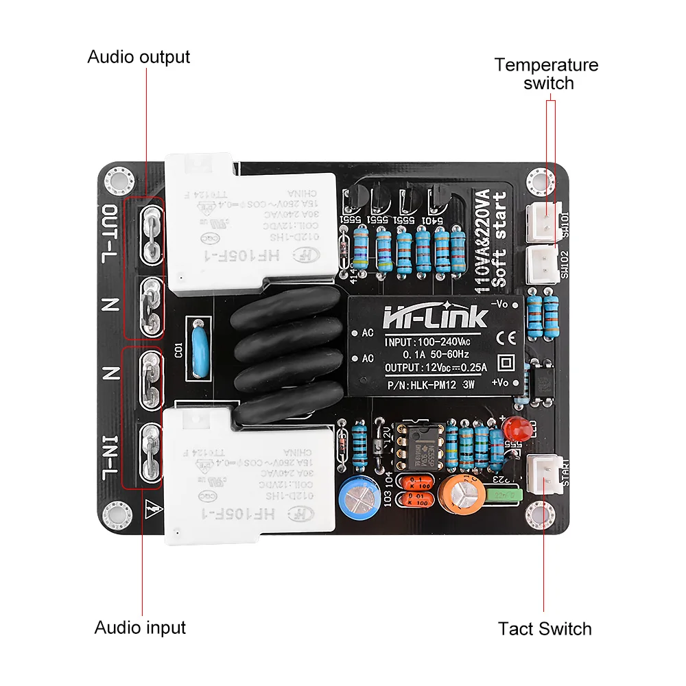 AIYIMA 2000W 30A High Power Soft Start Board Dual Temperature Control Switch Delayed Start Board for Amplifer DIY AC 105-235V