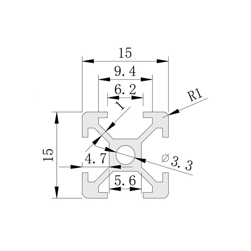 2pcs1515 profilo in alluminio t-slot guida lineare 1515 1m cornice per estrusione argento stampante 3D per mobili con cursore per fotocamera