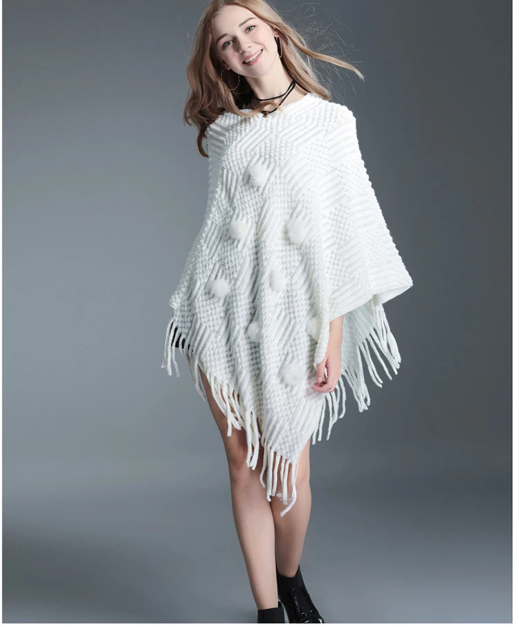 

Korea Style Women Batwing Sleeve Shawl Cloak Fringed Hem Loose Pullover Autumn Winter Blouse Knitting Poncho Cape Tops