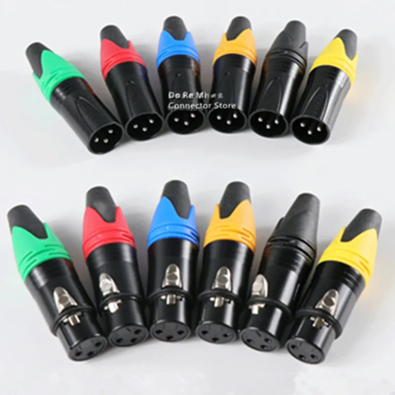 5pcs/lot XLR 3Pin Cannon Male and Female plug colors three core Microphone power Aplifier Balance Signal Audio Microphone Plug