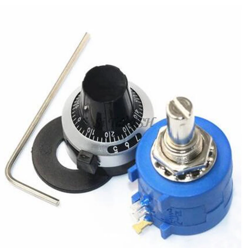 3590S-2 3590S Series  Precision Multiturn Potentiometer 10 Ring Adjustable Resistor+1PCS Turns Counting Dial Rotary 6.35mm Knob