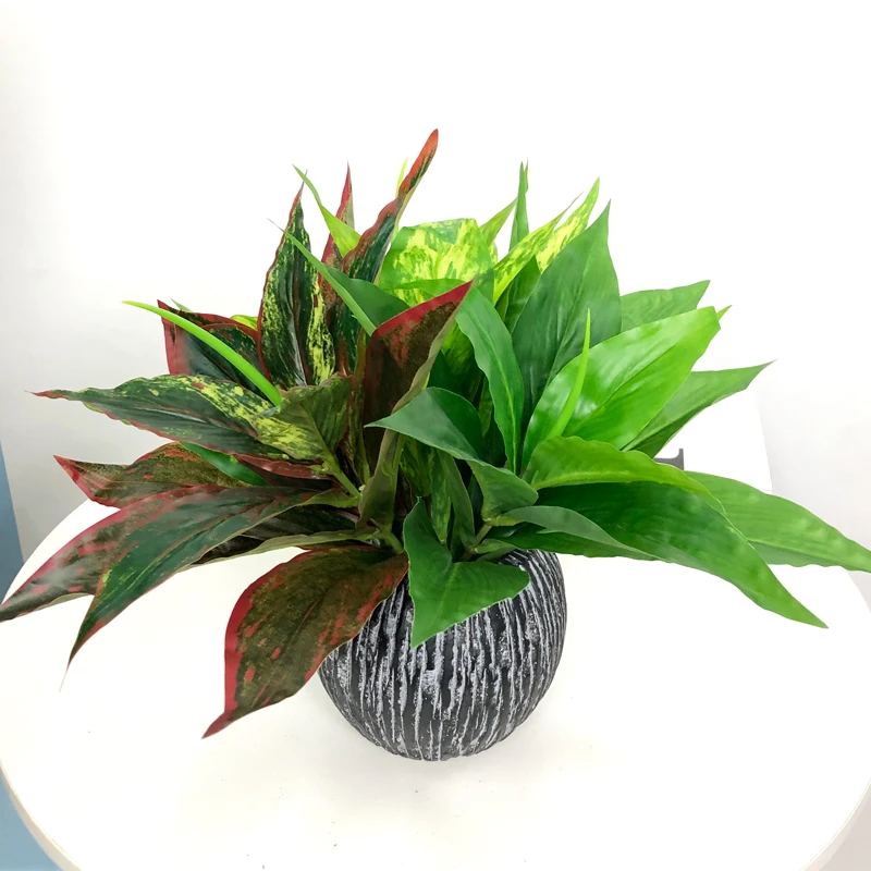 

25cm Artificial Plant Handle Tropical Monstera Branch Fake Palm Leaves Desktop Bonsai Plants For Home Coffee Table Decoration