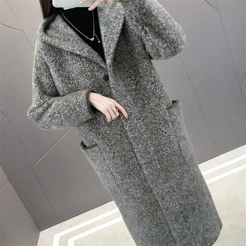 high quality Winter Mink Fleece 2023 New Jacket Korean Version Of Loose Snowflake Dots Mid-length Cardigan Women's Wool Women