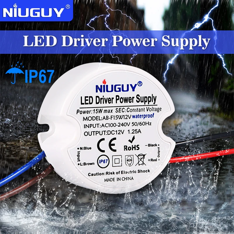 

Mini Size Waterproof Transformers AC 110V 220V to DC 12V Power Adapter IP67 Outdoor Waterproof 15W LED Driver for LED Strips