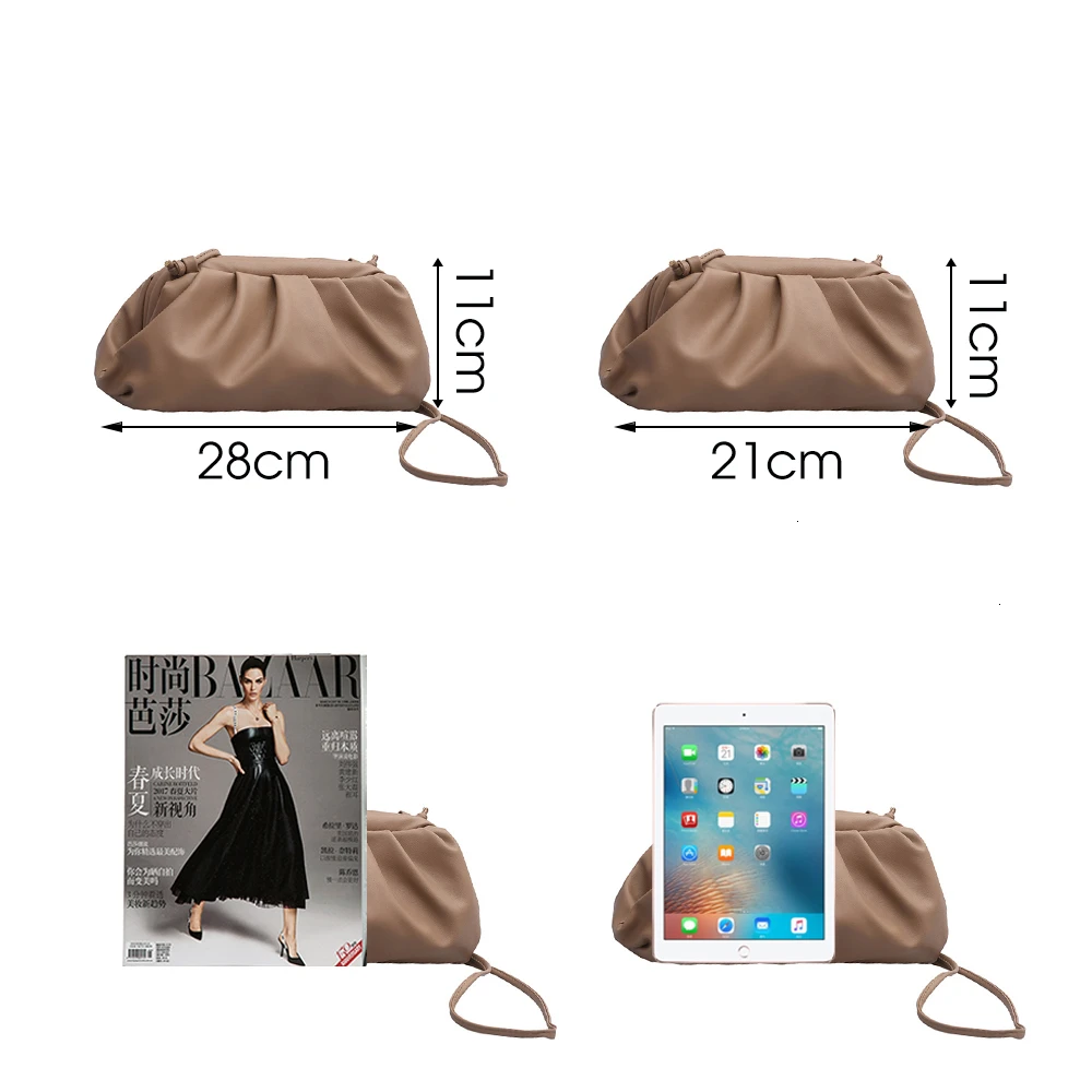 2020 New Women Clutch Evening Party Bags for Female Big Ruched Pillow Bag Leather Korea Pouch Handbag