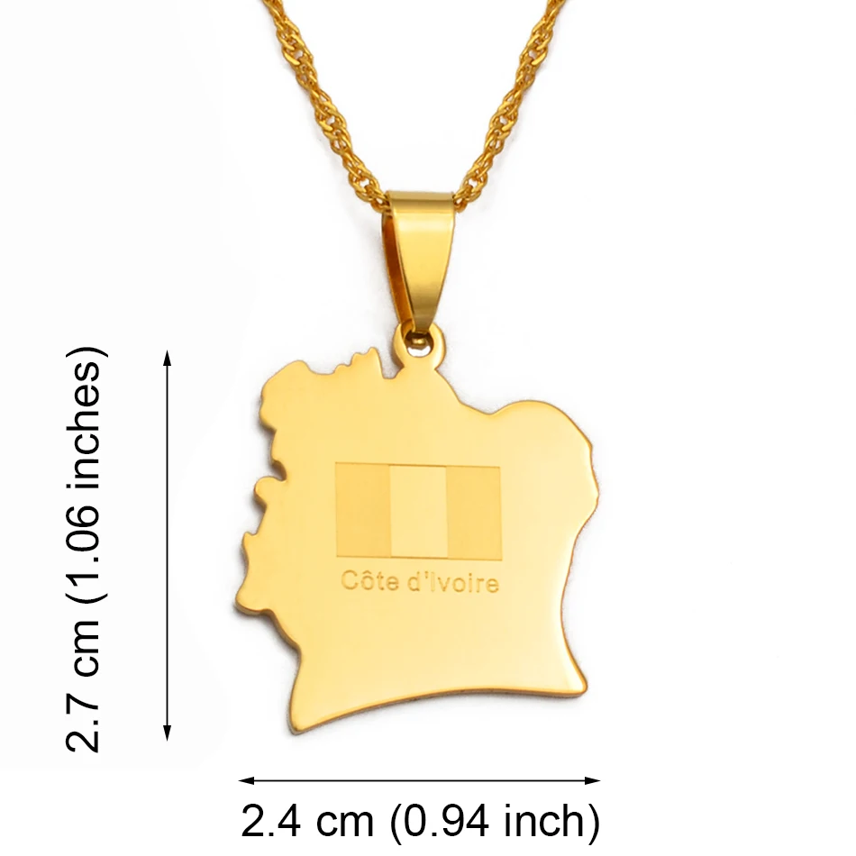 Anniyo Cote divoire Map Flag Pendant Necklaces Ivory Coast Maps Necklaces Gold Color Jewelry for Women Men @126221