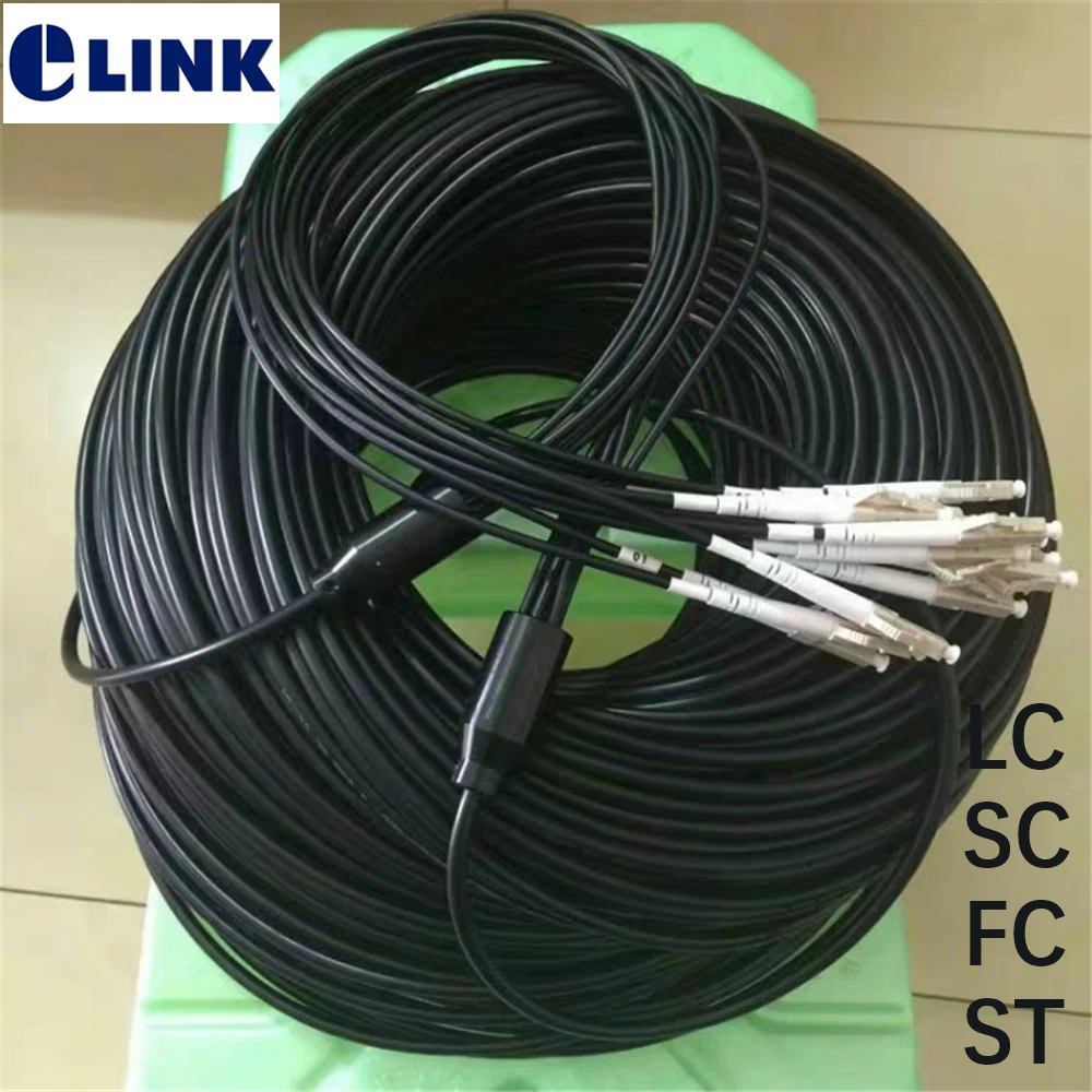 Waterproof Fiber Optic Patch Cord OM3 Armored Patch Lead Cable Outdoor FTTA Jumper 5mm, 4 Cores, SM, LC, SC, FC, 50M, TPU, 5mm