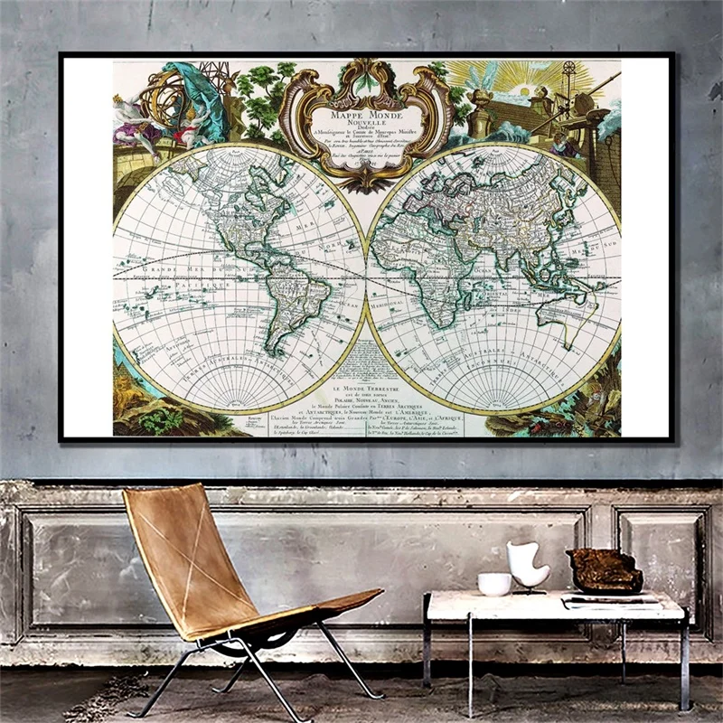 150X100Cm Vintage Franse Kaart Oude Versie Office Decoratieve Kaart Non-woven Non-Geur Inklapbare Wereld map Posters