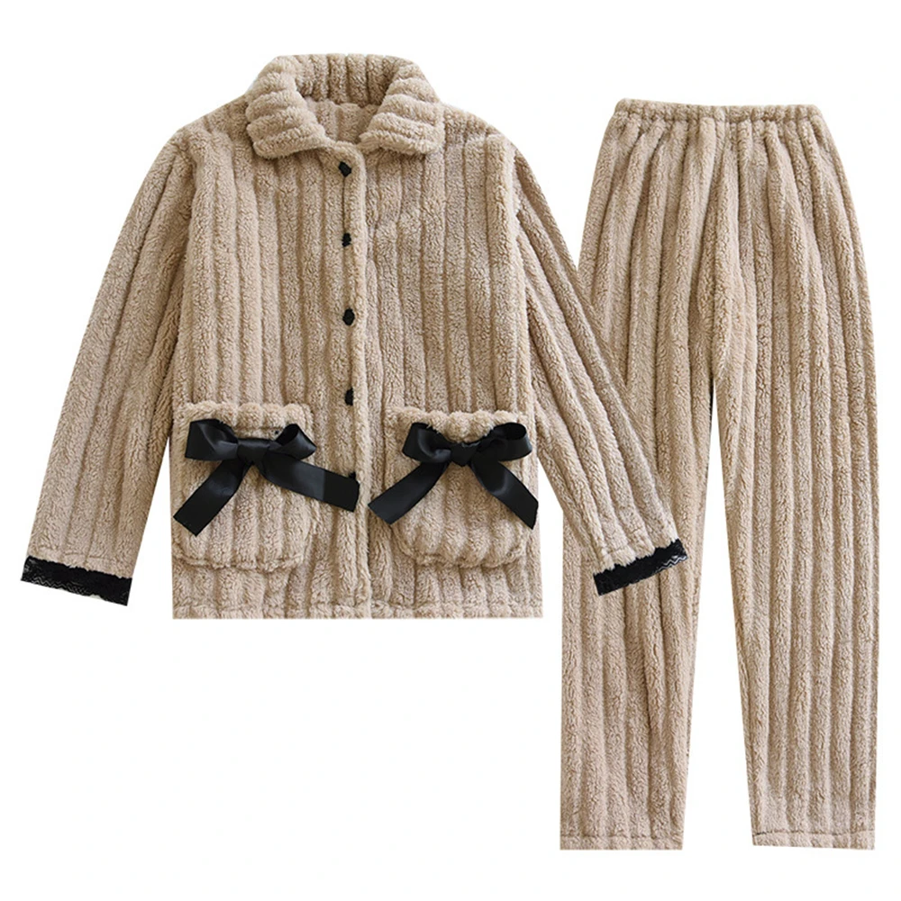 

Two Piece Pajamas Set Loungewear Woman Fleece Pants Coral Fleece Pajama Thicken Warm Sweet Cute Winter Home Wear Sleepwear Suit