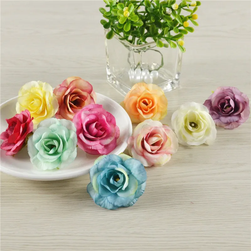 4cm 5/12pcs artificial flower silk rose flower head for wedding Christmas home decoration DIY wreath scrapbook gift box craft