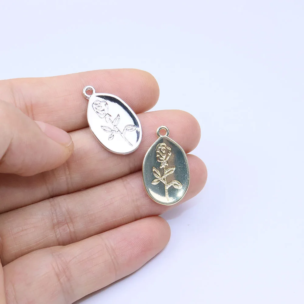 Eruifa 10 قطعة 13*22 مللي متر شعبية زهرة الورد سبائك الزنك مجوهرات Charms بها بنفسك Charms قلادة النساء فتاة قلادة ، القرط سوار 2 ألوان