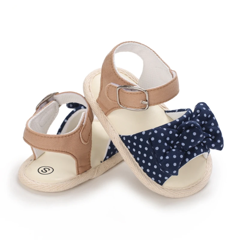 VALEN SINA 2023 Toddlers Baby Girls Sandal Shoes Baby Dot Small lattice Bowknot Print Soft Sole Prewalker Sandals Shoes 0-18M