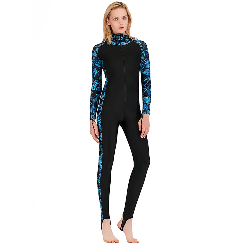 SBART Lycra Rash guards with hood women one piece Swimsuit UPF 50+ Diving Suit Quick dry long sleeve swimwear surfing full body