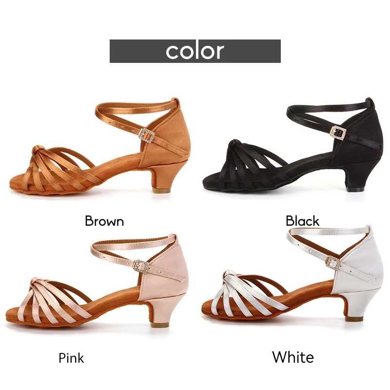 DKZSYIM Women Latin Dance Shoes SILK Stable Heel Dancing Shoes Tango Soft Bottom Dance Shoes 4cm Ballroom Girls Salsa Shoes