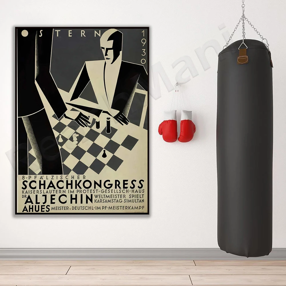 Vintage chess tournament poster-Germany, 1930 Easter home office poster, vintage wall decoration, - Image 4