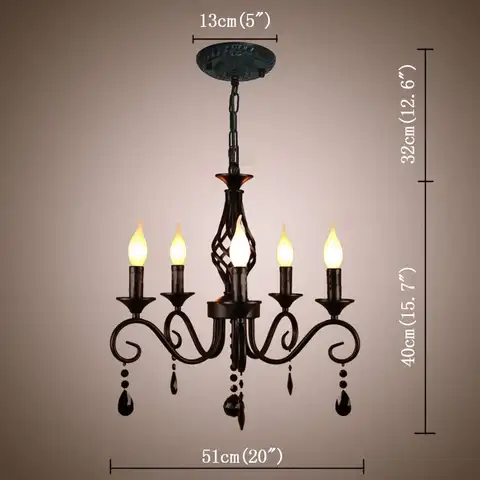 LED Metal Chandeliers 5 Lights Black Crystal Candle Chandelier Industrial Vintage Lighting Fixture Hanging Lamp