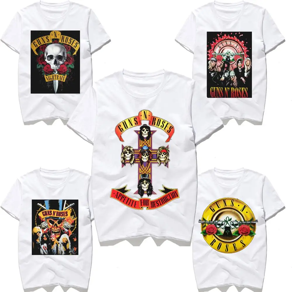 2021 New Fashion Rock Guns N Roses Band T-Shirt Men Clothes Black&White Heavy Metal Tops 3D Print Hip Hop Tees Large Size M-3XL