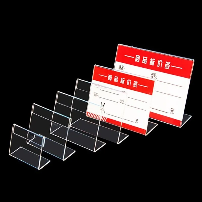 30 Pieces 12x8cm Small Price Label Tags Acrylic Sign Holder Display Stand Clear Plastic Table Number Menu Paper Holder