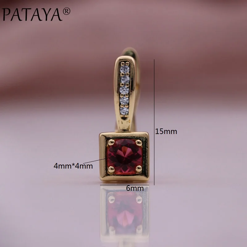 PATAYA New Square Cute Drop Earrings Girl Gift 585 Rose Gold Color Party Fashion Jewelry Fine Round Natural Zircon Women Earring