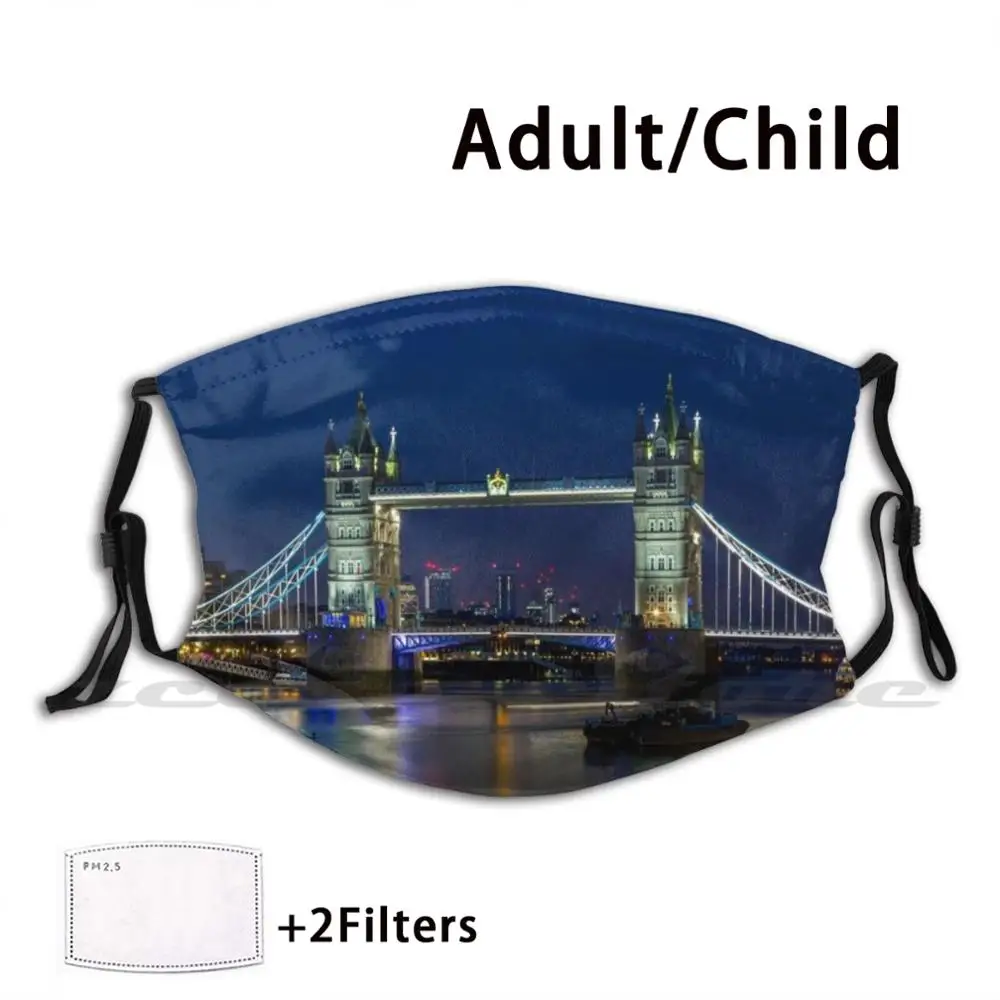 Tower Bridge Mask Cloth Reusable Print Filter Washable London Thames Tower Bridge Landmark Night