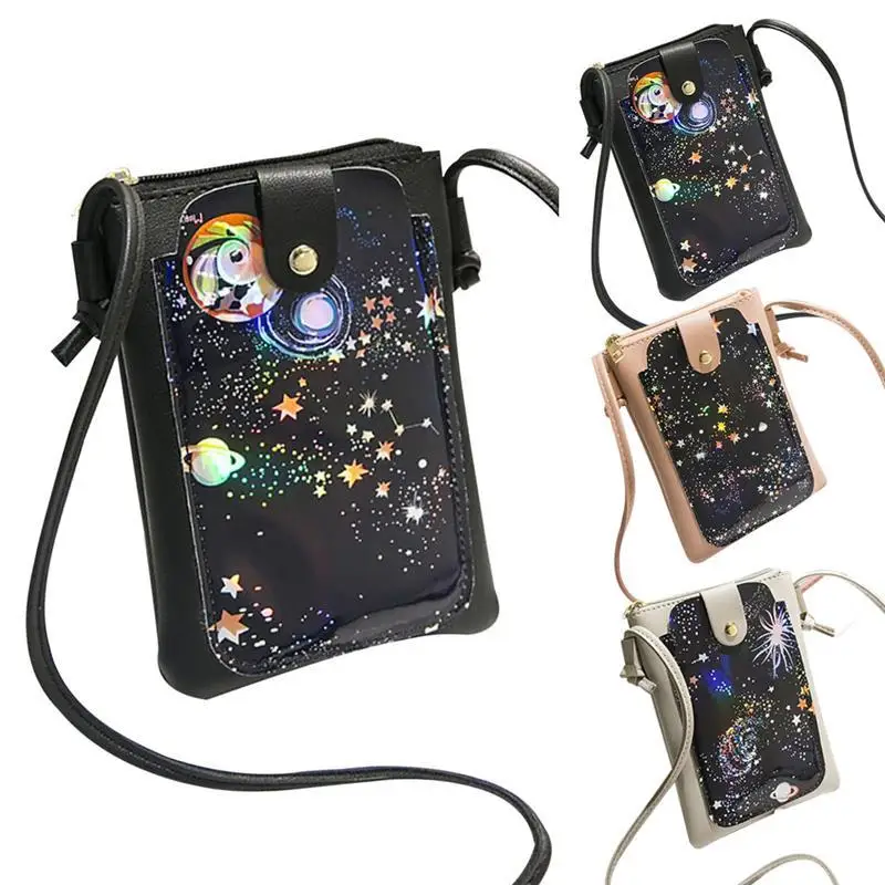 Fashion Starry Sky Pattern Small Cell Phone Bag Pouch For Women Ladies Mini Crossbody Bag Planet PU Leather Female Tote