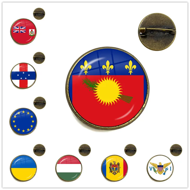 Antilles,European Union,Ukraine,Hungary,Moldova,United States Virgin Islands National Flag 16mm Glass Cabochon Brooches Jewelry