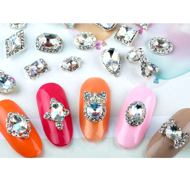 5PCS/BAG Super Shiny Crystal Rhinestones Nails K9 Glass Stones 3D Nail Charms Gems Glitter Faux Ongle Nail Art Decoration 9/10mm