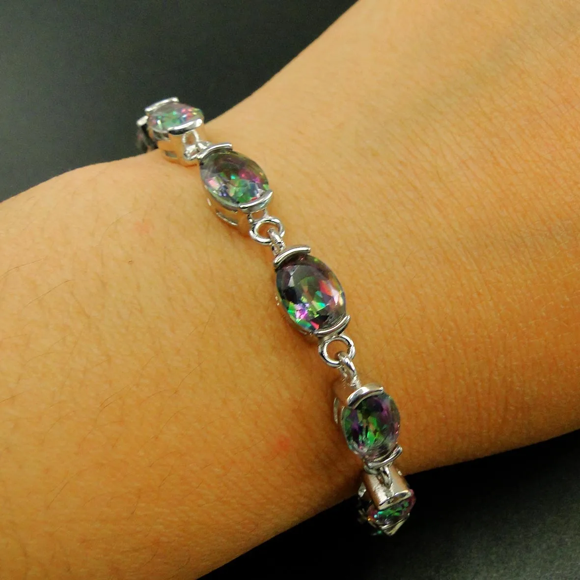 100% 925 Sterling Silver Rainbow Mystic Topaz Women Bracelet for Engagement Wedding gift Jewelry