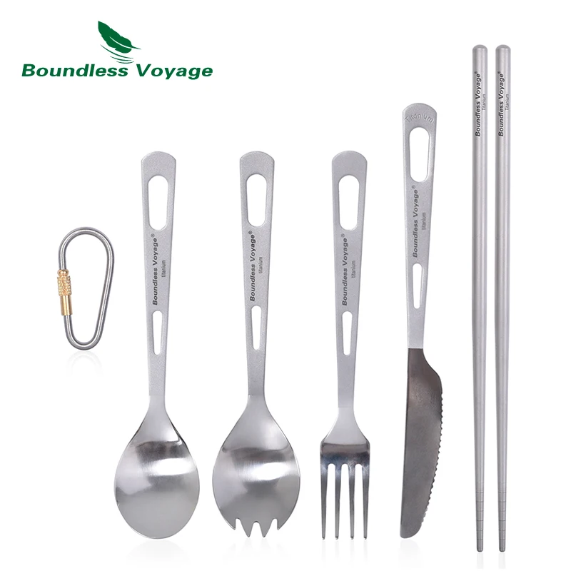 

Boundless Voyage Titanium Camping Cutlery Spoon Fork Spork Knife Chopsticks Portable Tableware Flatware Set Mess Kit Utensils