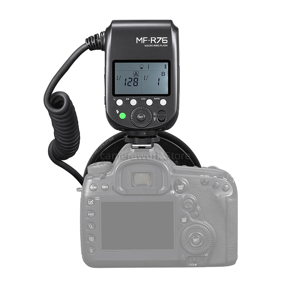 Godox MF-R76 ماكرو LED مصباح مصمم على شكل حلقة 5000K RING76 ماكرو عن قرب Speedlite ضوء فلاش لكانون نيكون 6D 7D 60D 70D كاميرات DSLR