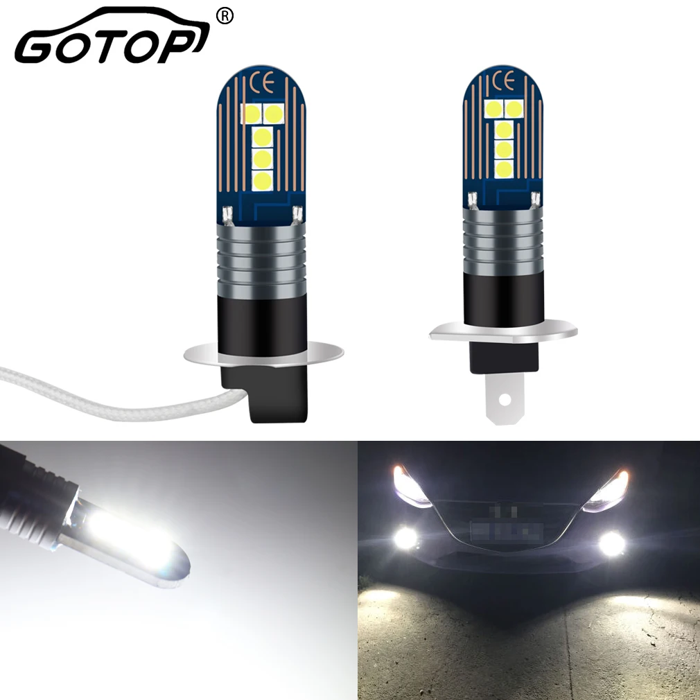 2pcs H1 H3 LED Bulb Super Bright 10 3030SMD Car Fog Lights DC 12V 6000K Running Light  Auto Fog Lamp Day Running Light