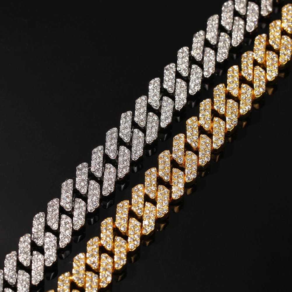Uwin S-Link Miami RoseGold Color 12mm Cuban Link Pink Rhinestone Necklace Chain Full Bling Punk Bling Bling Charm Hiphop Jewelry
