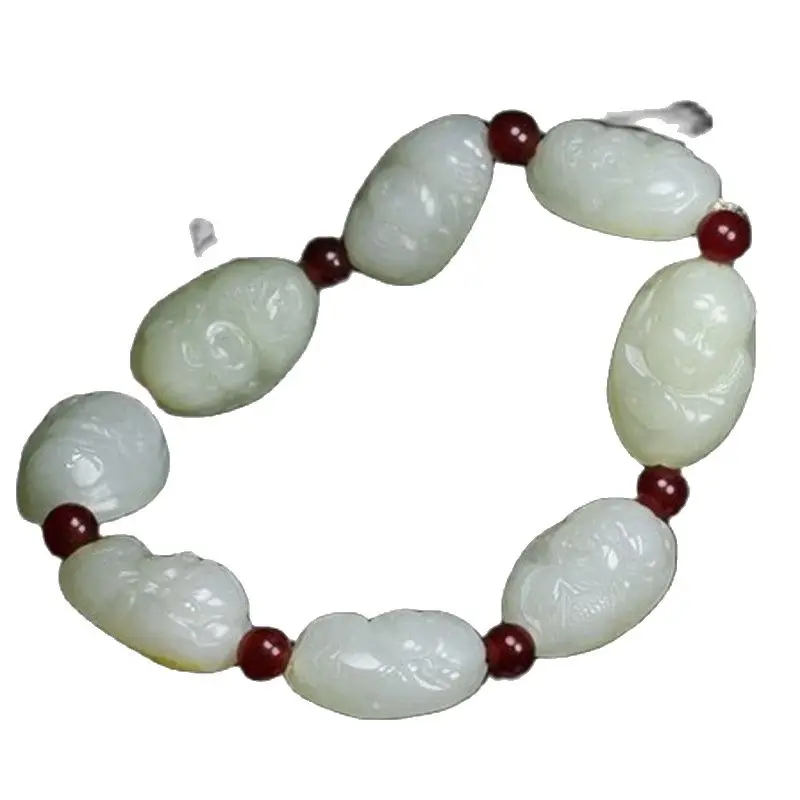 

Natural Seeds Of Xinjiang Hetian Jade Seed Carved White Beads Jade Hand String