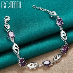 DOTEFFIL 925 Sterling Silver Purple Big AAA Zircon Bracelet Chain For Women Jewelry Engagement Party Christmas Gift