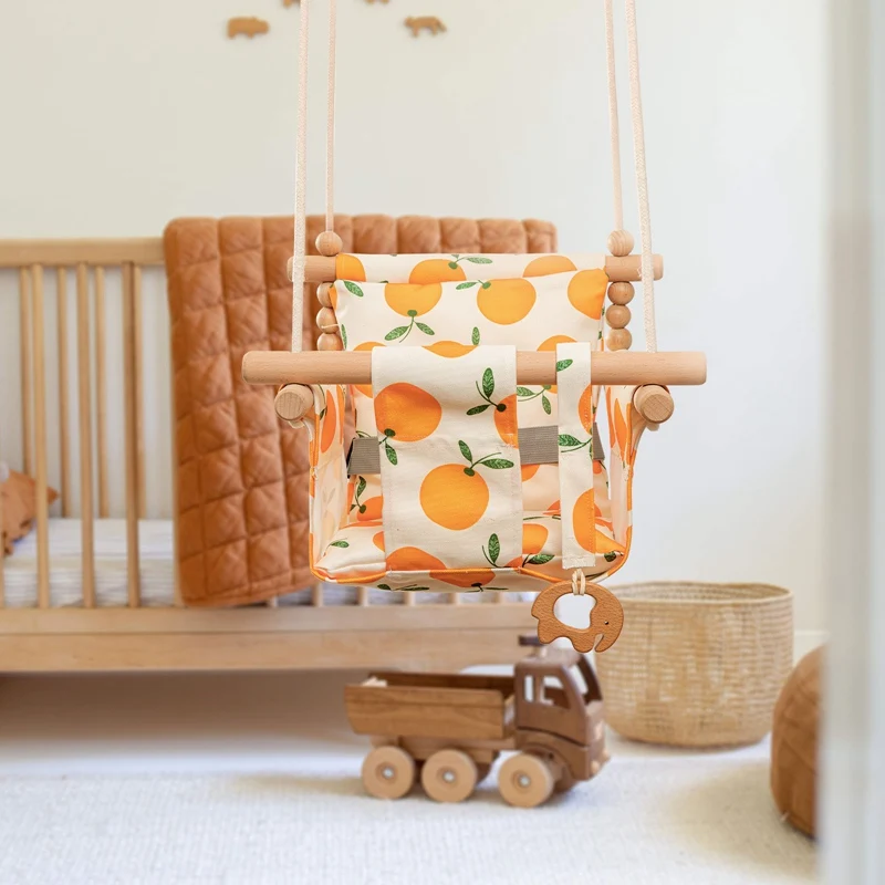 Baby Canvas Swing Chair Wood Toy Children Outside Indoor Basket Hanging Kindergarten Toy swingset Swinging Rocking Chair For Kid