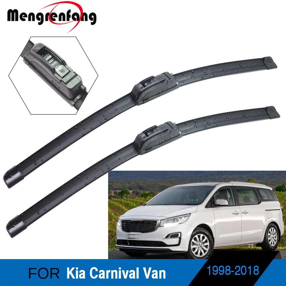 For Kia Carnival Van Car Front Windscreen Wiper Blades Soft Rubber Wiper J Hook Arms 1998-2018