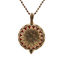 New Sunflower Retro Fashion Aromatherapy Necklace Perfume Locket Open Magnetic Essential Oil Diffuser Pendant Jewelry For Unisex