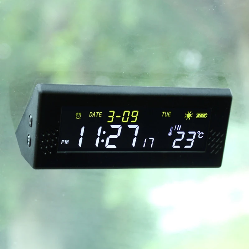 Solar Windshield Car zegar cyfrowy czas jazdy przypomnienie inteligentny przełącznik okablowanie precyzyjny cyfrowy zegar LCD zegarek samochodowy