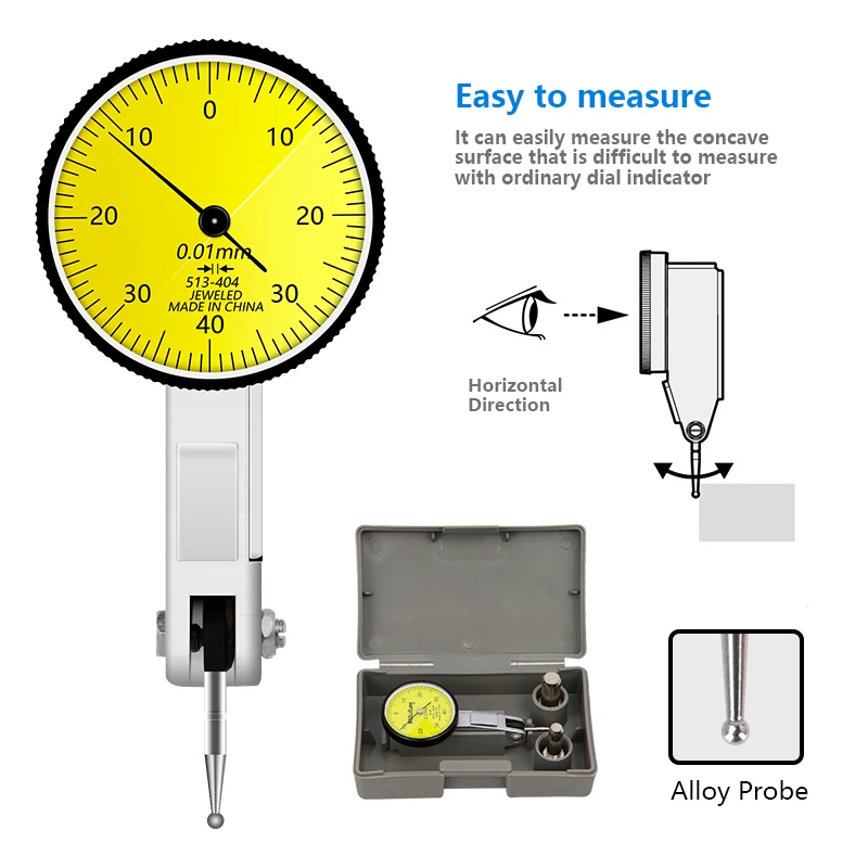 CMCP 0-40mm Dial Gauge Test Indicator Precision 0.01mm Metric with Dovetail Rails Mount Measuring Tools