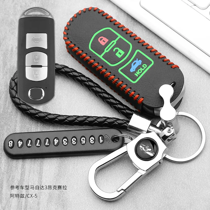 Leather Car Remote Key Case Cover For Mazda 2 3 6 Axela Atenza CX-5 CX5 CX-7 CX-9 2014 2015 2016 2017 Smart 2/3 Buttons