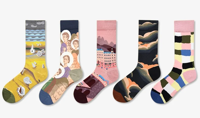 1 Pair Canvas Lattice Plant Art Funny Socks Women Novelty Abstract Cute Socks Women Jacquard Crew Female Calcetines Divertidos