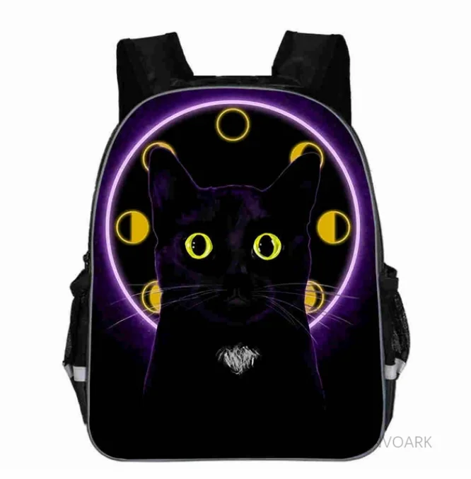 Mochila de gato negro para niños y niñas, morral escolar informal de fase lunar gótica de animales, Bolsa de regalo para adolescentes, novedad