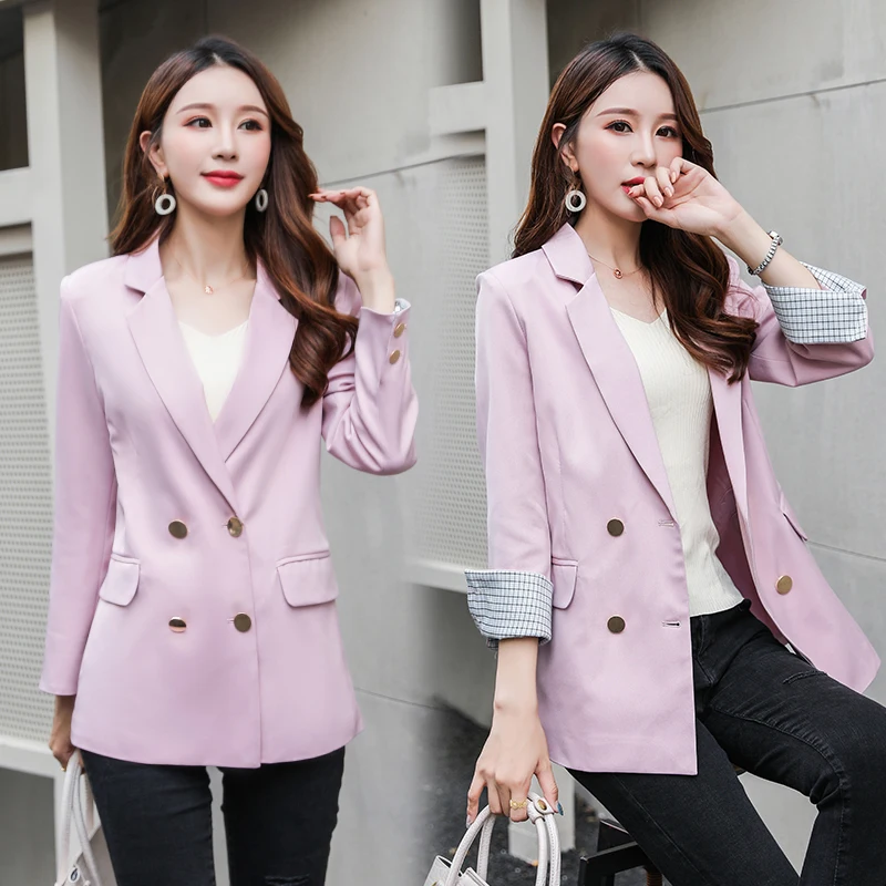 

female office ladies blazer jacket plaid sleeve casual black blazer candy color temperament suit jacket women blazer work coat