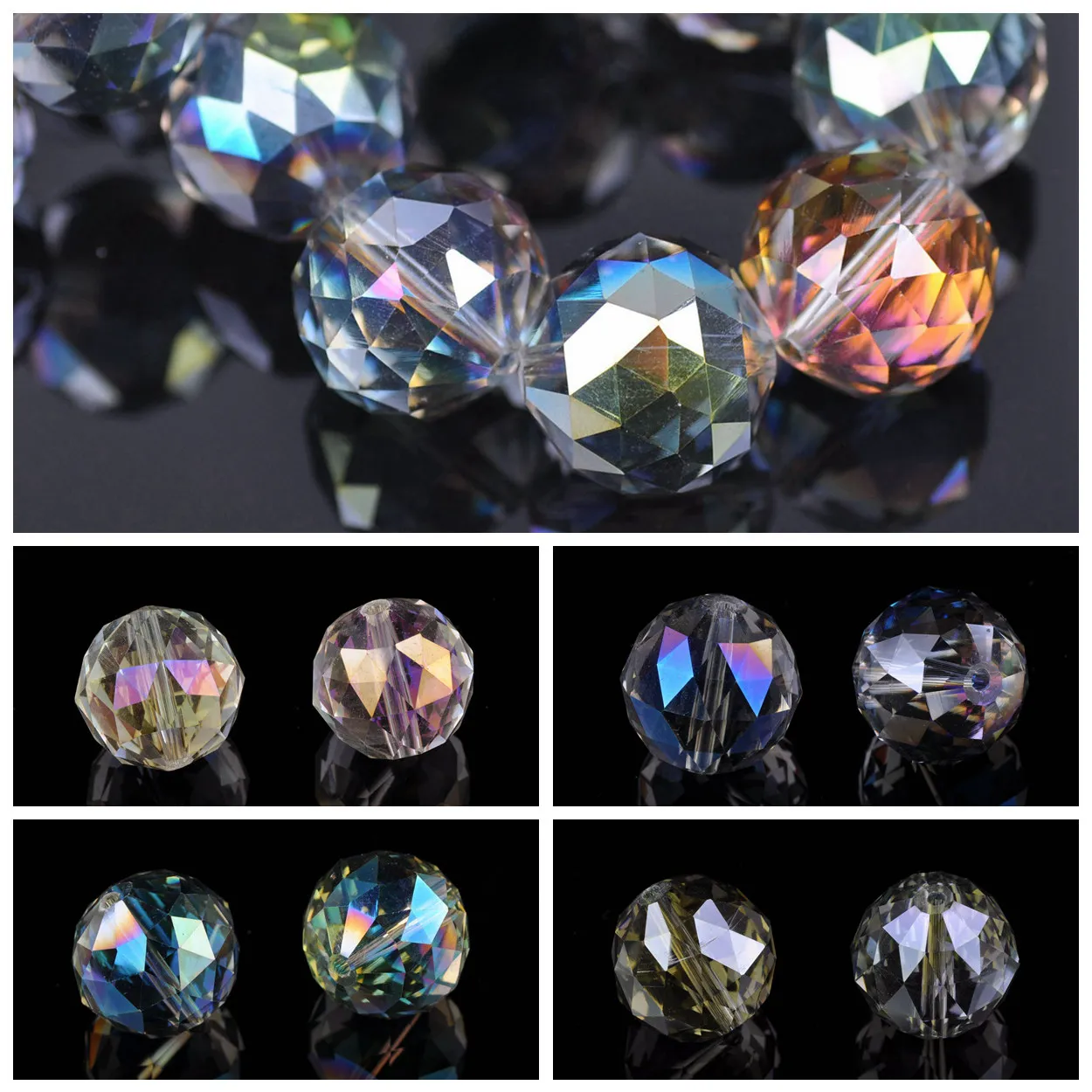 

20mm Round Faceted Coloful Plated Crystal Glass Loose Beads for Jewelry Making DIY Crafts Findings