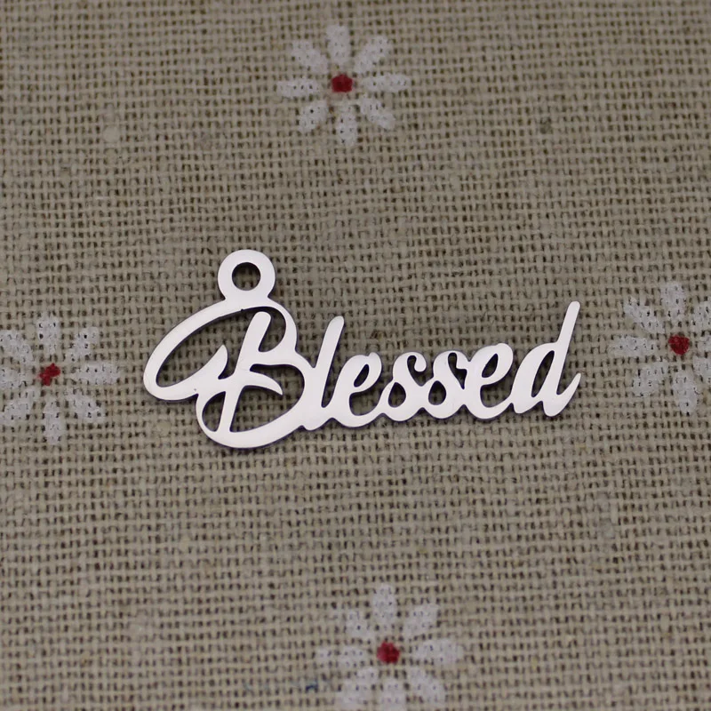 5pcs Blessed Script Word  Charm Stainless Steel Charms High Polish Mirror Surface Pendant